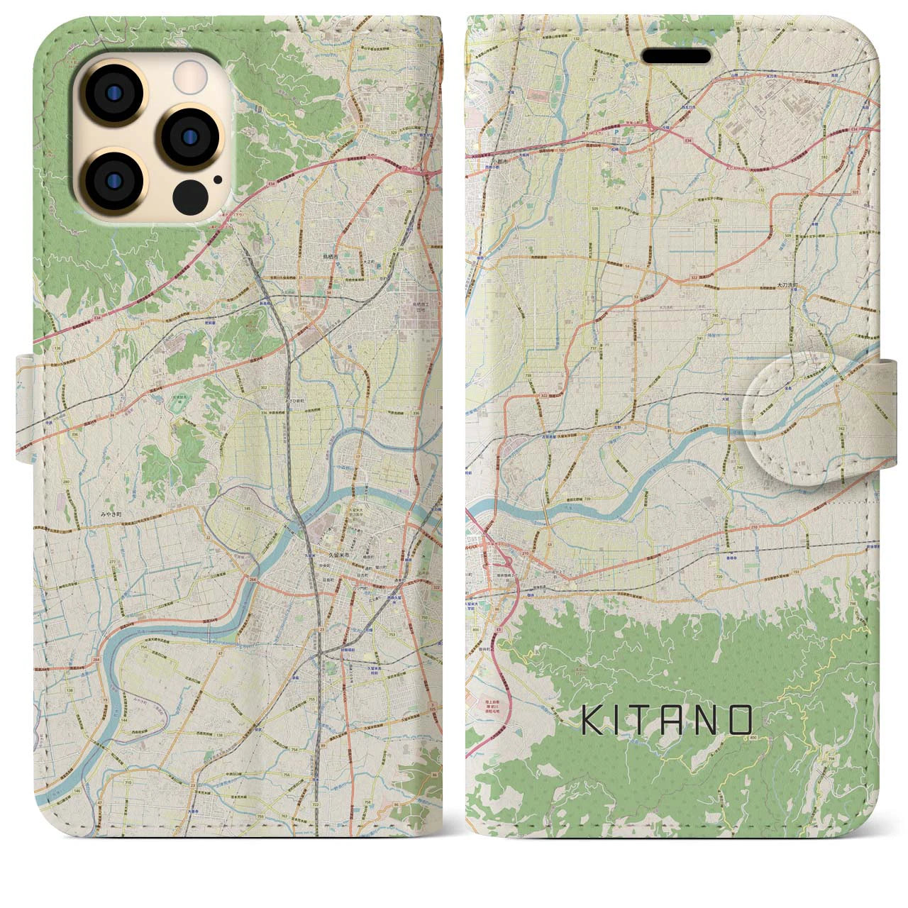 【北野】地図柄iPhoneケース（手帳両面タイプ・ナチュラル）iPhone 12 Pro Max 用