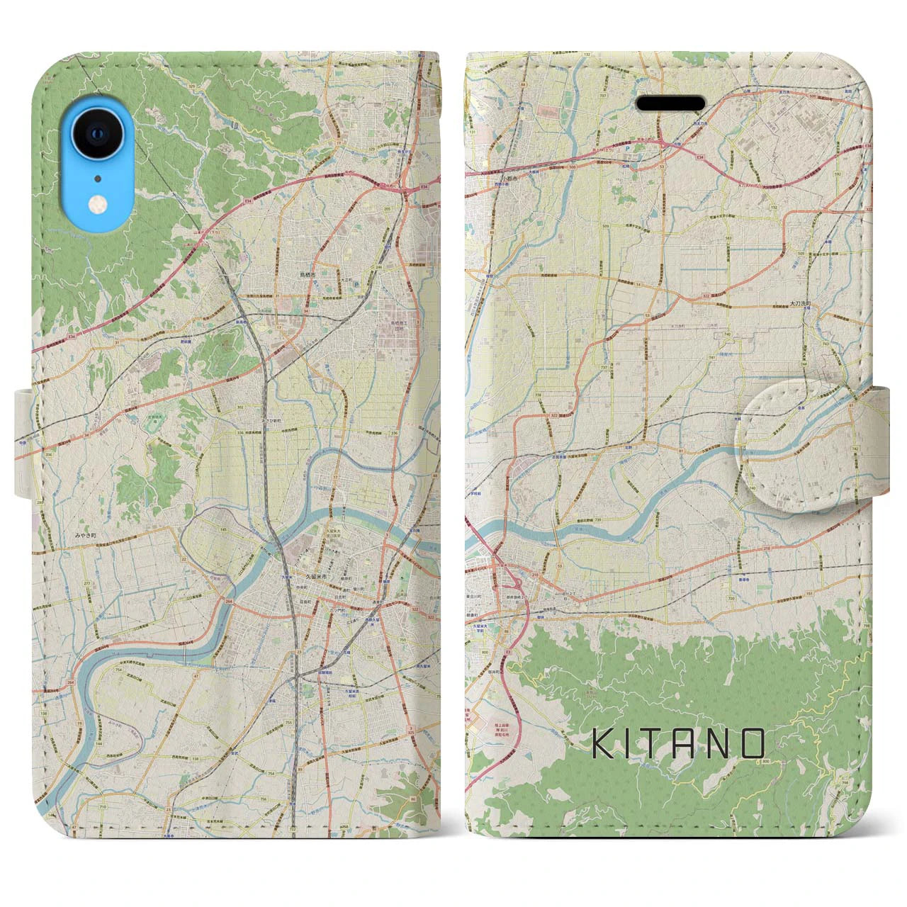 【北野】地図柄iPhoneケース（手帳両面タイプ・ナチュラル）iPhone XR 用