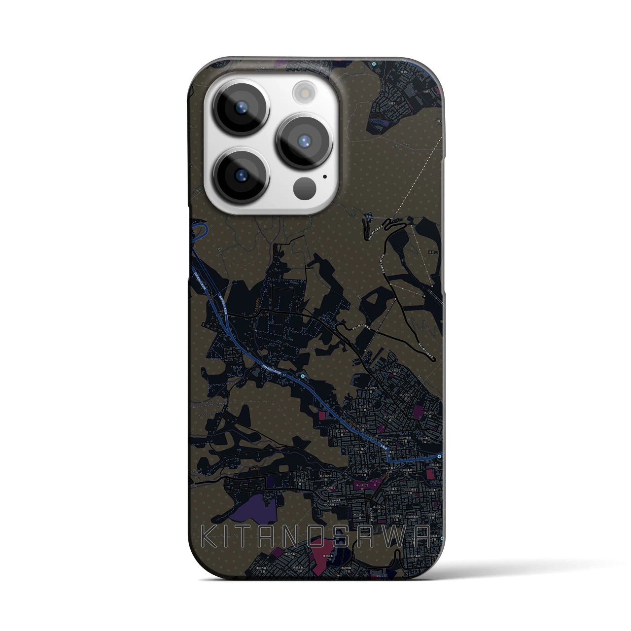 【北の沢】地図柄iPhoneケース（バックカバータイプ・ブラック）iPhone 14 Pro 用