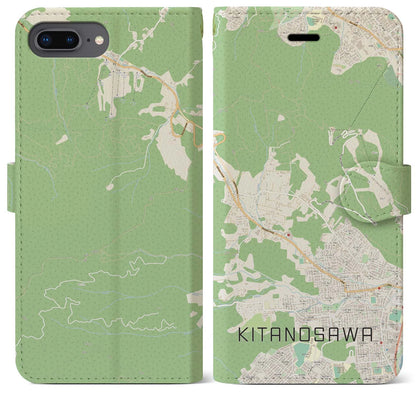 【北の沢（北海道）】地図柄iPhoneケース（手帳タイプ）ナチュラル・iPhone 8Plus /7Plus / 6sPlus / 6Plus 用