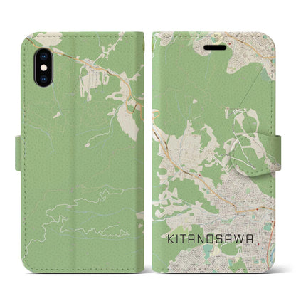 【北の沢（北海道）】地図柄iPhoneケース（手帳タイプ）ナチュラル・iPhone XS / X 用