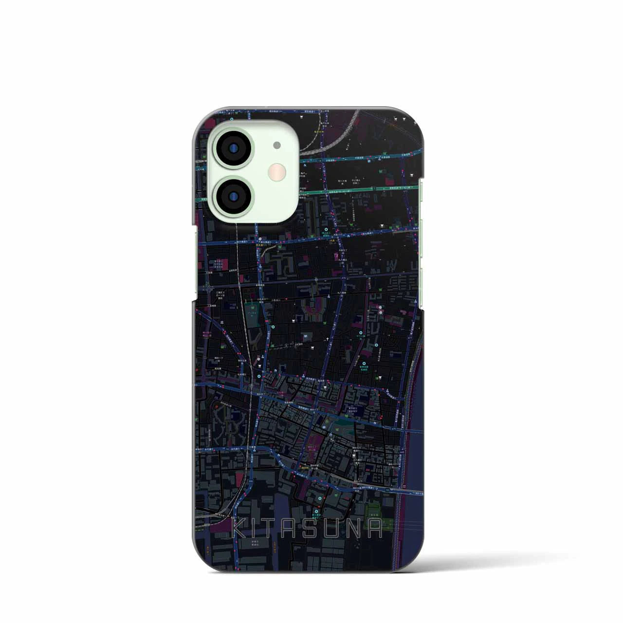【北砂】地図柄iPhoneケース（バックカバータイプ・ブラック）iPhone 12 mini 用