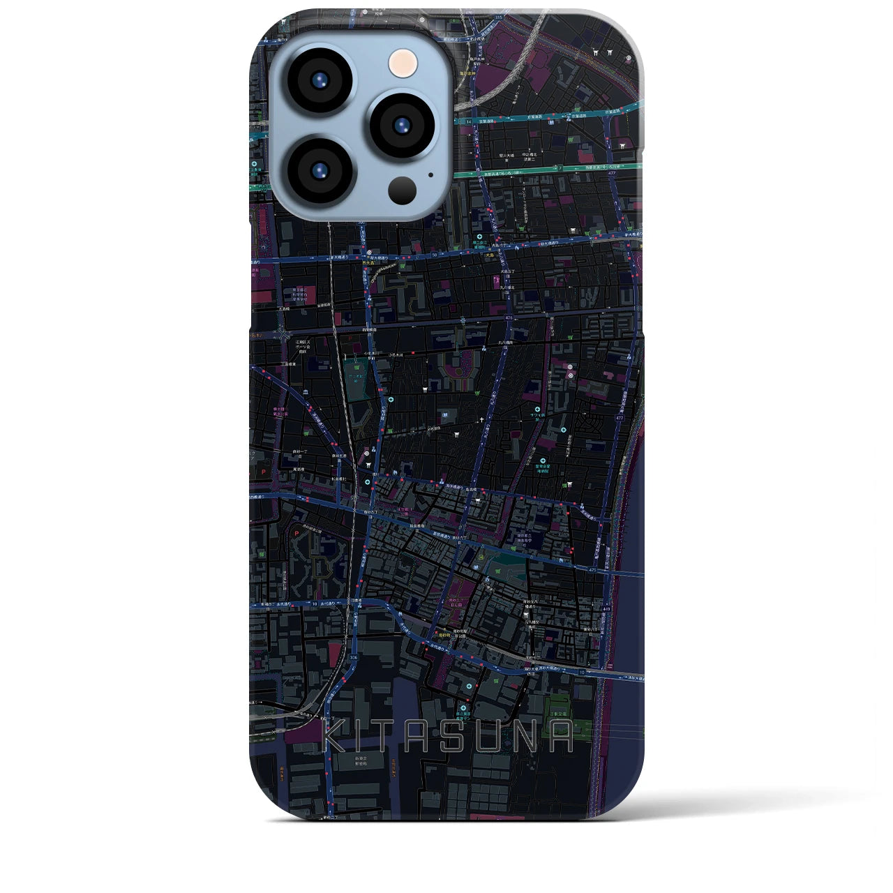 【北砂】地図柄iPhoneケース（バックカバータイプ・ブラック）iPhone 13 Pro Max 用