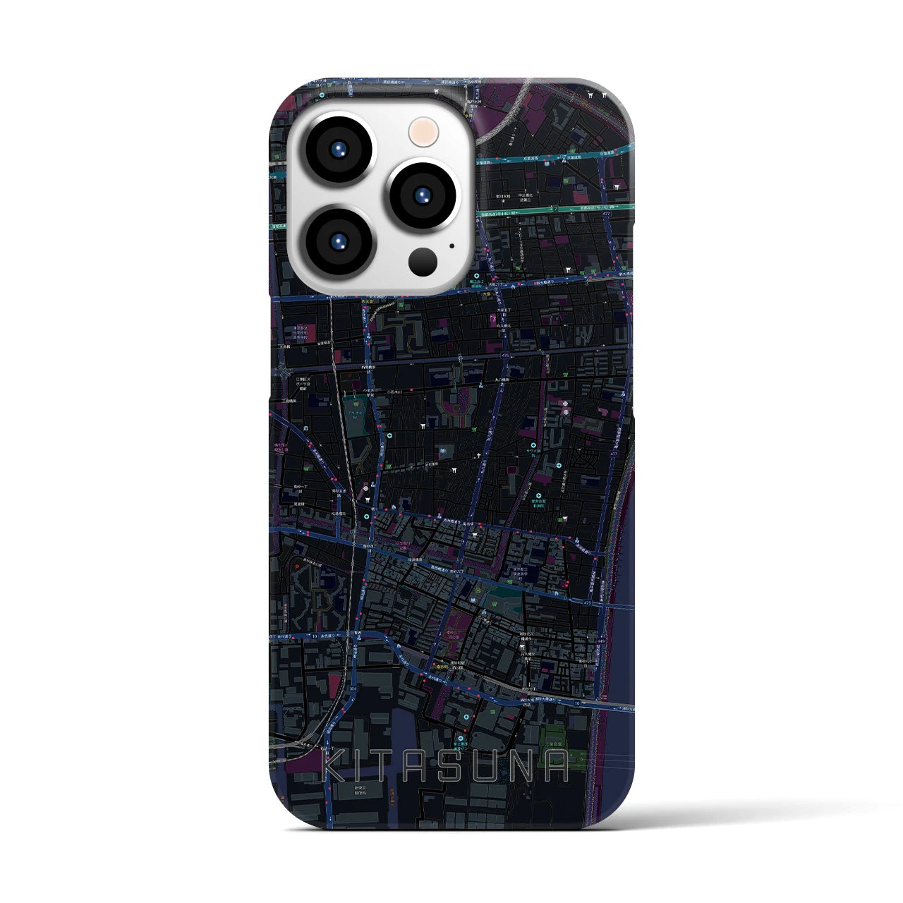 【北砂】地図柄iPhoneケース（バックカバータイプ・ブラック）iPhone 13 Pro 用