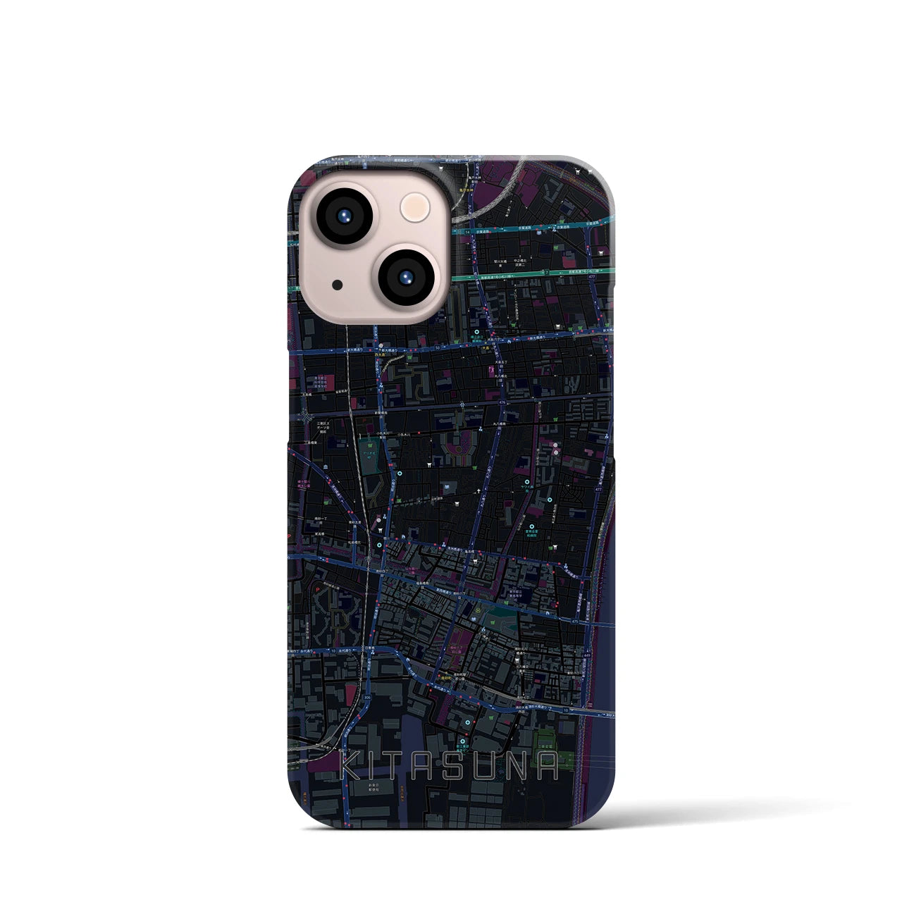 【北砂】地図柄iPhoneケース（バックカバータイプ・ブラック）iPhone 13 mini 用
