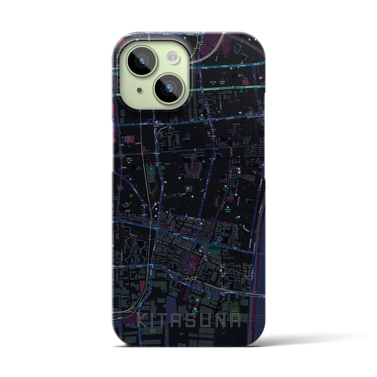 【北砂】地図柄iPhoneケース（バックカバータイプ・ブラック）iPhone 15 用