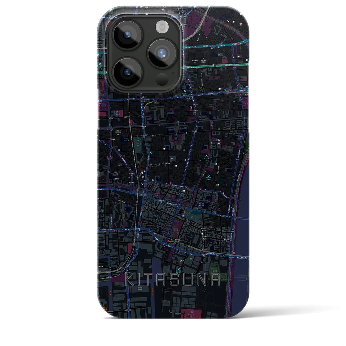 【北砂】地図柄iPhoneケース（バックカバータイプ・ブラック）iPhone 15 Pro Max 用