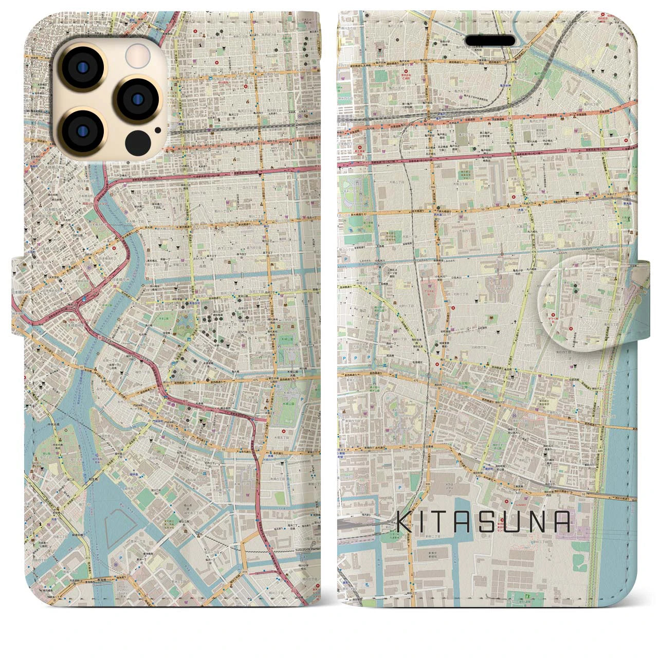 【北砂】地図柄iPhoneケース（手帳両面タイプ・ナチュラル）iPhone 12 Pro Max 用