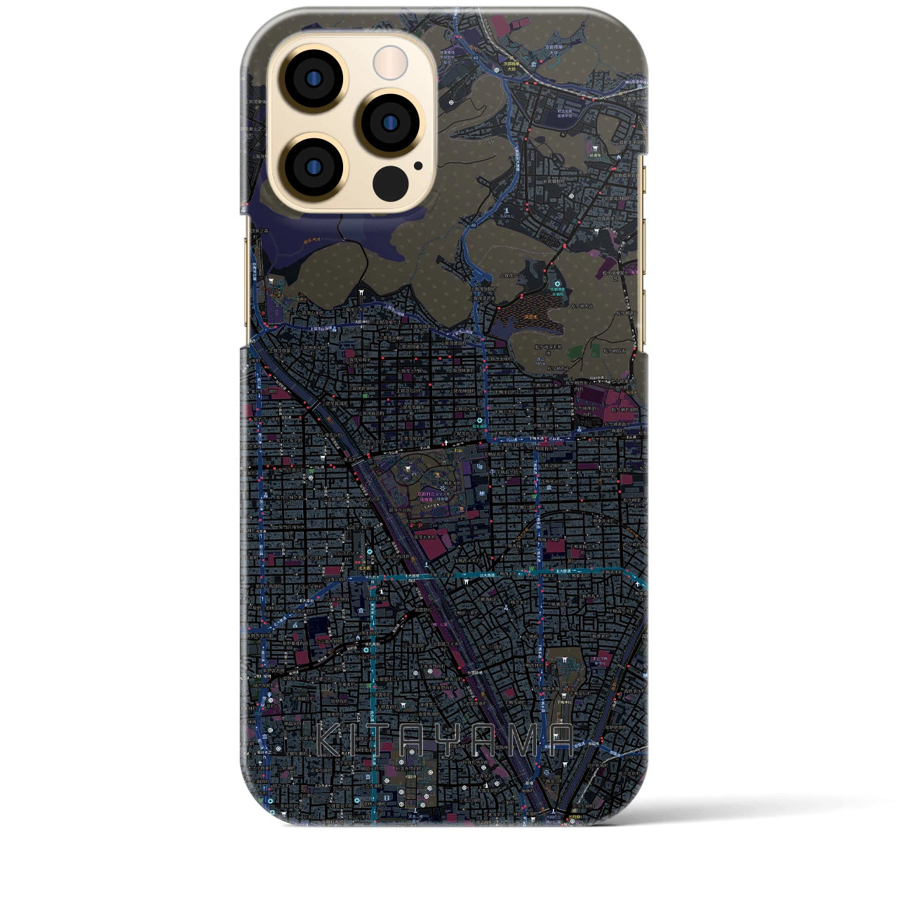 【北山】地図柄iPhoneケース（バックカバータイプ・ブラック）iPhone 12 Pro Max 用