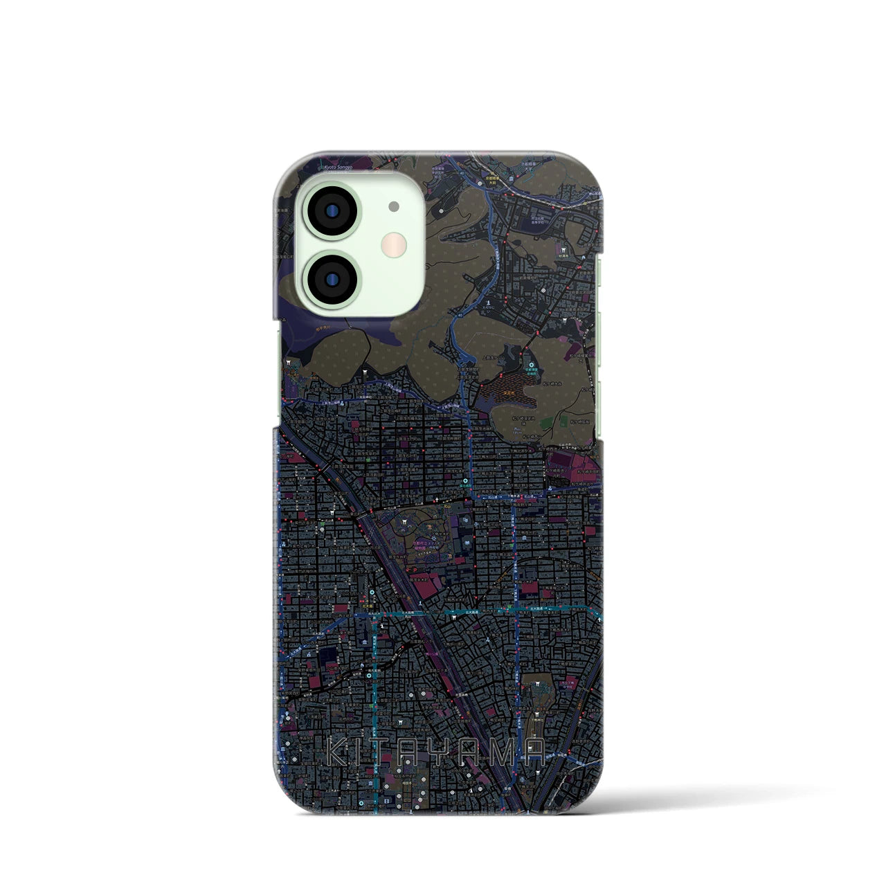 【北山】地図柄iPhoneケース（バックカバータイプ・ブラック）iPhone 12 mini 用