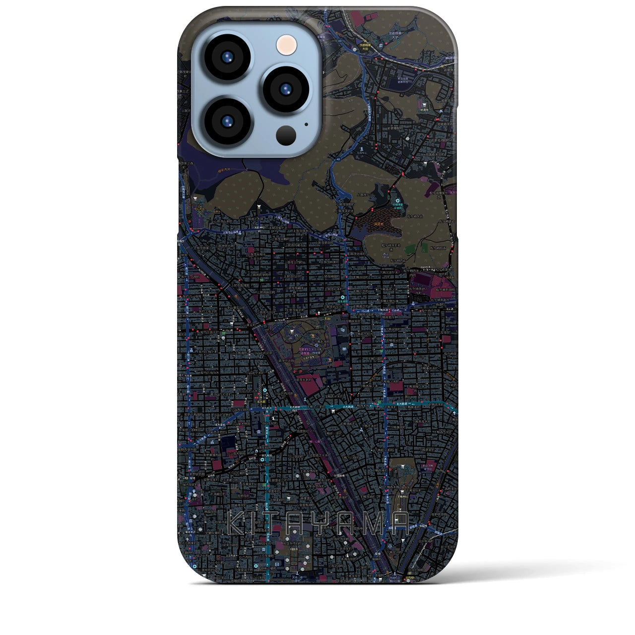 【北山】地図柄iPhoneケース（バックカバータイプ・ブラック）iPhone 13 Pro Max 用