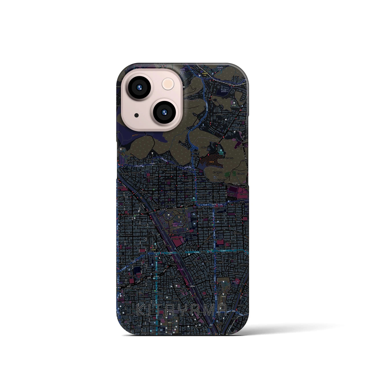【北山】地図柄iPhoneケース（バックカバータイプ・ブラック）iPhone 13 mini 用