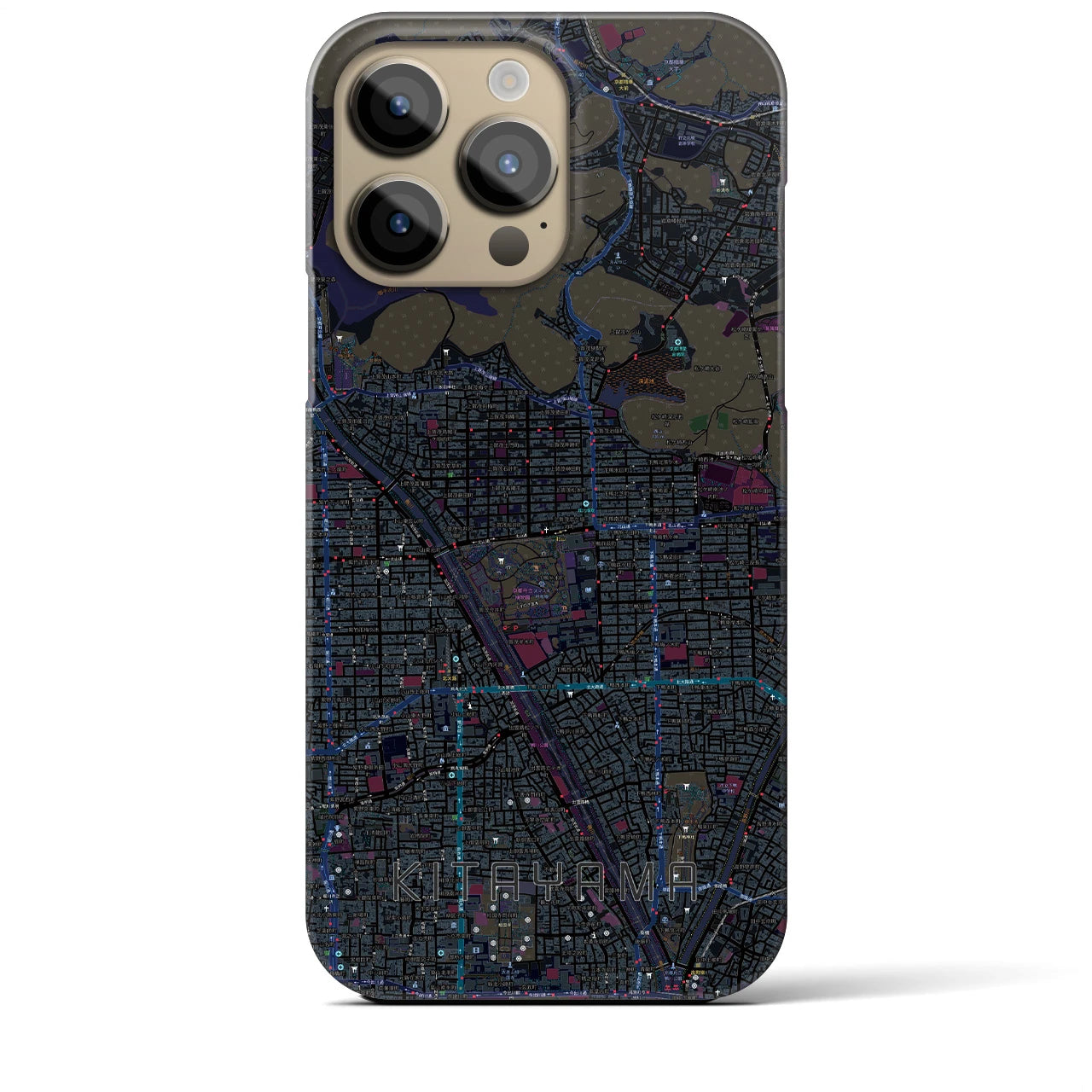 【北山】地図柄iPhoneケース（バックカバータイプ・ブラック）iPhone 14 Pro Max 用