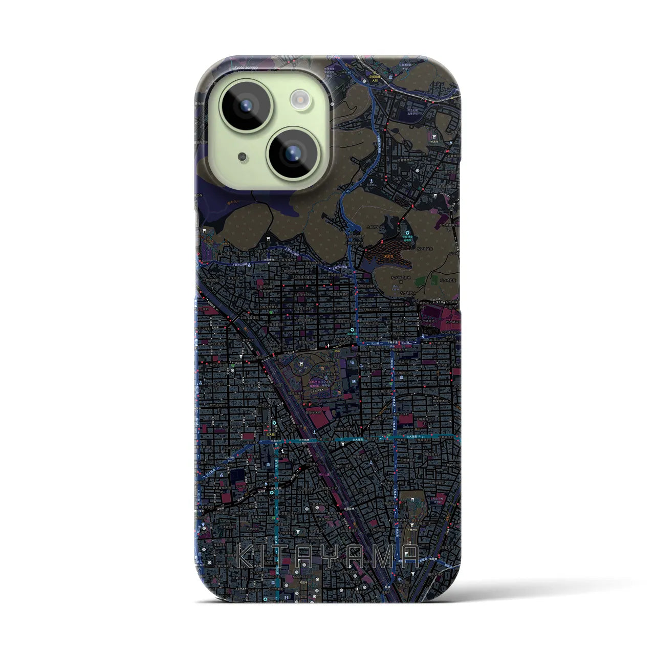 【北山】地図柄iPhoneケース（バックカバータイプ・ブラック）iPhone 15 用