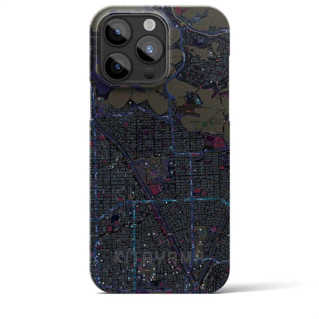 【北山】地図柄iPhoneケース（バックカバータイプ・ブラック）iPhone 15 Pro Max 用