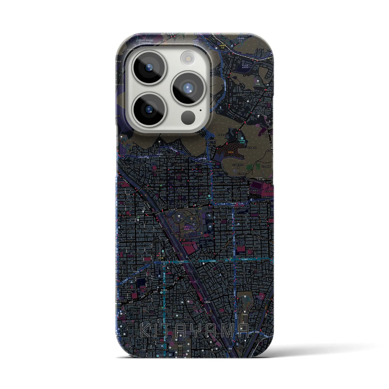 【北山】地図柄iPhoneケース（バックカバータイプ・ブラック）iPhone 15 Pro 用