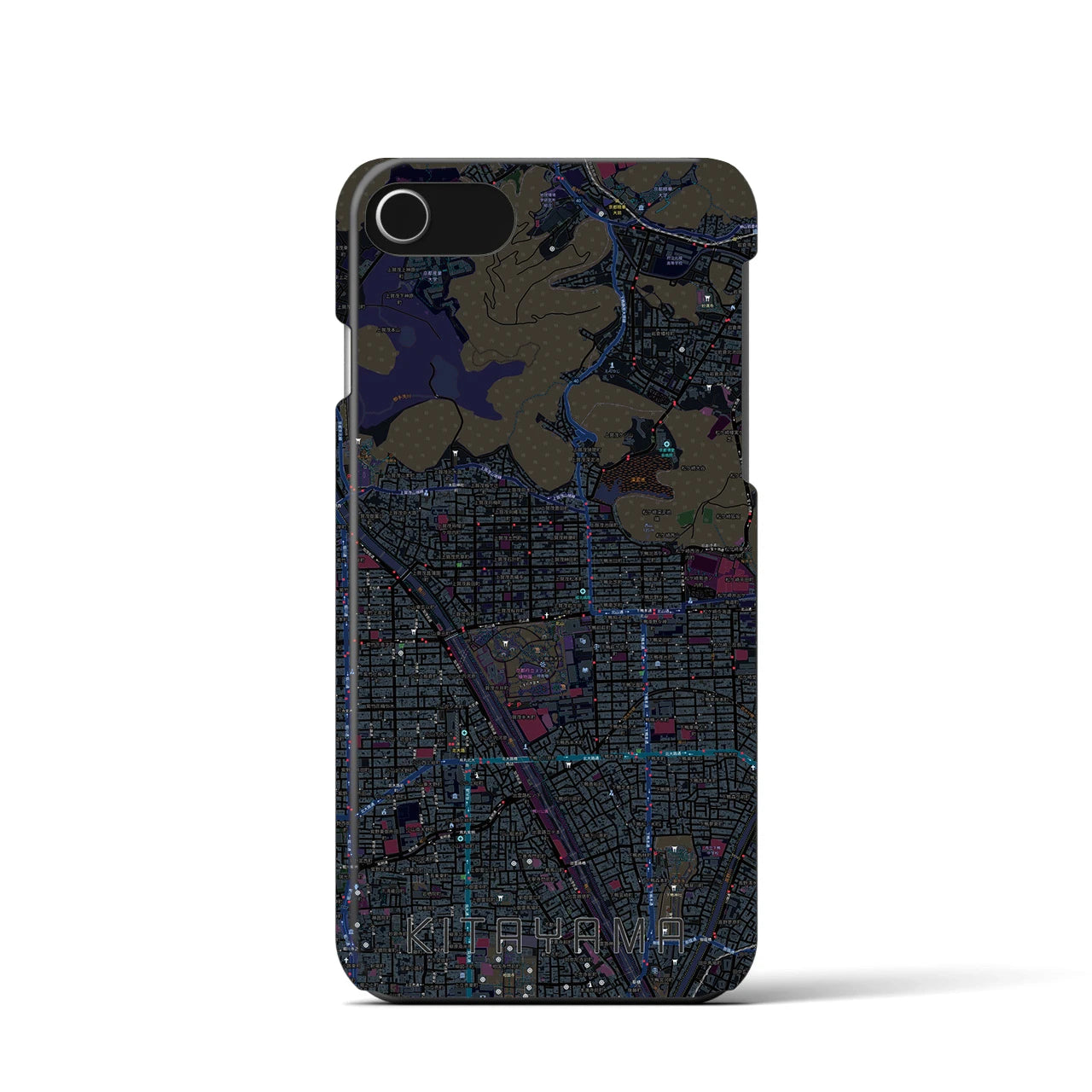 【北山】地図柄iPhoneケース（バックカバータイプ・ブラック）iPhone SE（第3 / 第2世代） / 8 / 7 / 6s / 6 用