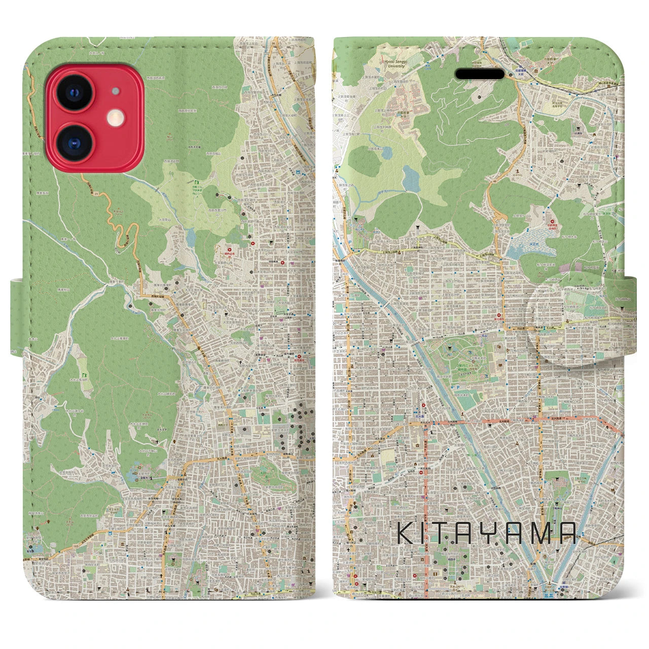 【北山】地図柄iPhoneケース（手帳両面タイプ・ナチュラル）iPhone 11 用