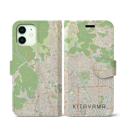 【北山（京都府）】地図柄iPhoneケース（手帳タイプ）ナチュラル・iPhone 12 mini 用