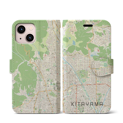 【北山（京都府）】地図柄iPhoneケース（手帳タイプ）ナチュラル・iPhone 13 mini 用