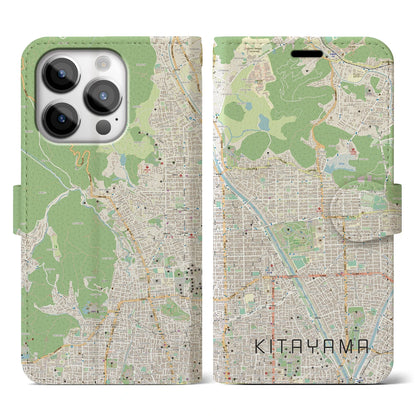 【北山（京都府）】地図柄iPhoneケース（手帳タイプ）ナチュラル・iPhone 14 Pro 用