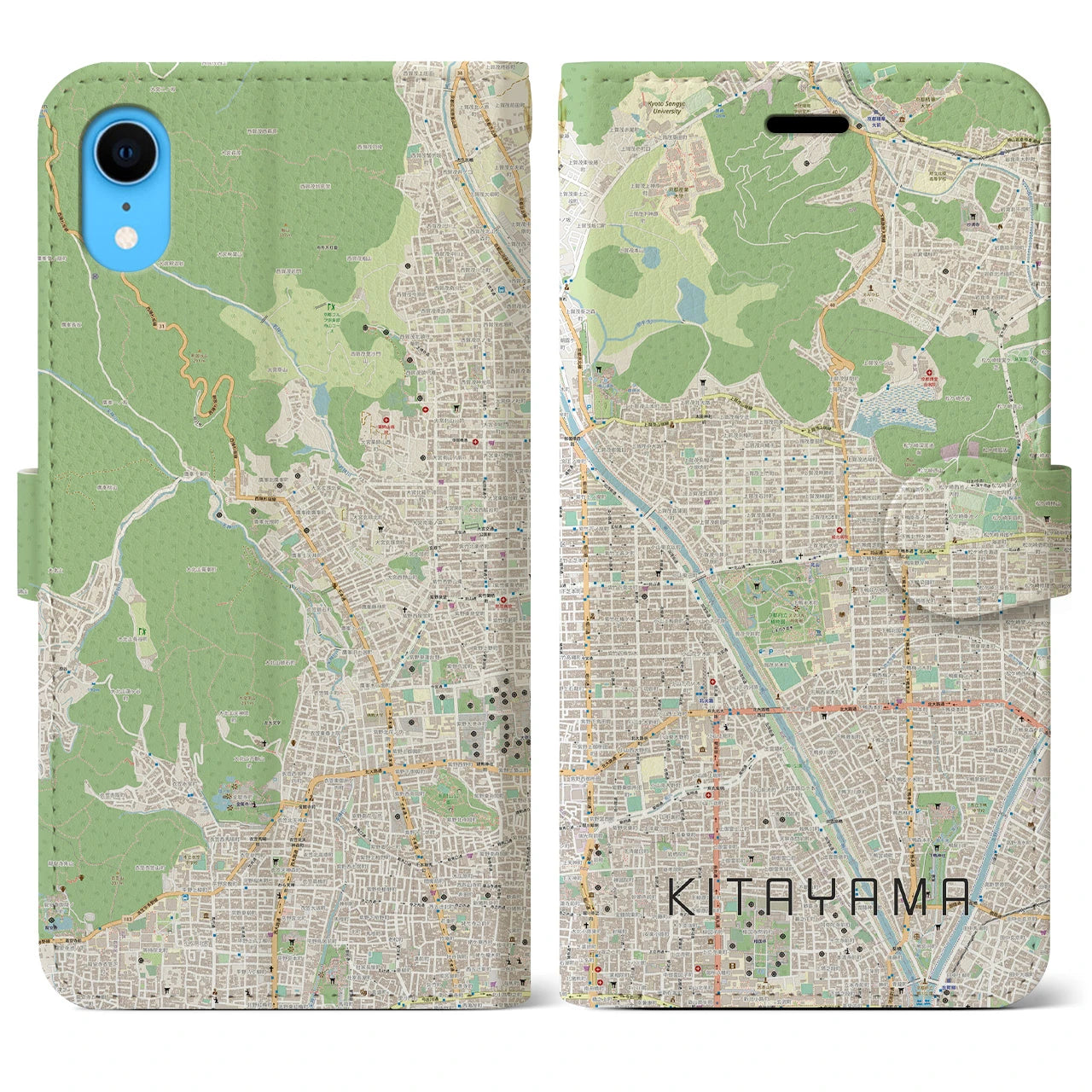 【北山】地図柄iPhoneケース（手帳両面タイプ・ナチュラル）iPhone XR 用