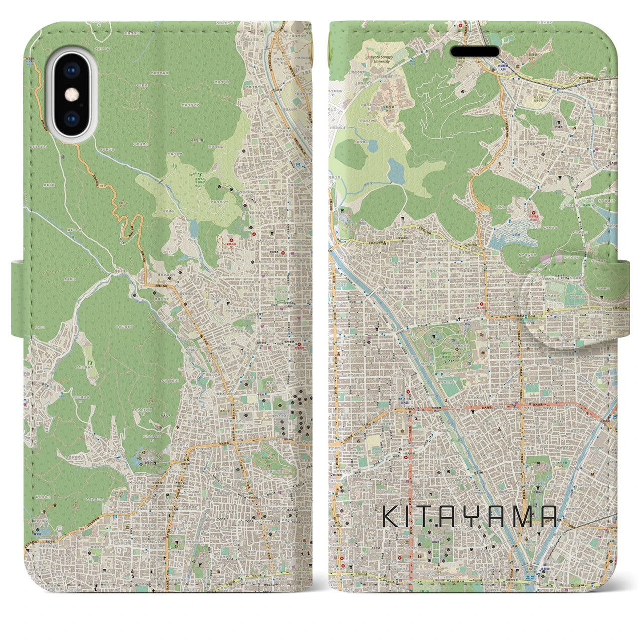 【北山】地図柄iPhoneケース（手帳両面タイプ・ナチュラル）iPhone XS Max 用