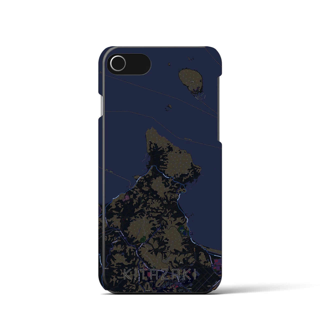 【北崎】地図柄iPhoneケース（バックカバータイプ・ブラック）iPhone SE（第3 / 第2世代） / 8 / 7 / 6s / 6 用