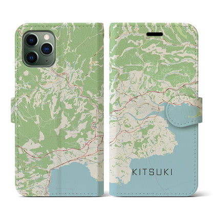 【杵築（大分県）】地図柄iPhoneケース（手帳タイプ）ナチュラル・iPhone 11 Pro 用