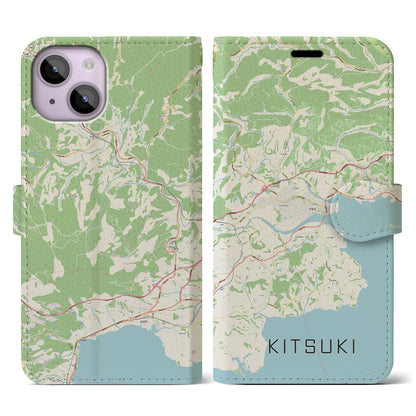 【杵築（大分県）】地図柄iPhoneケース（手帳タイプ）ナチュラル・iPhone 14 用