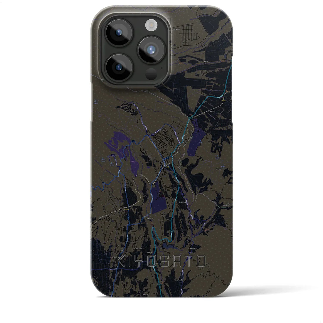 【清里】地図柄iPhoneケース（バックカバータイプ・ブラック）iPhone 15 Pro Max 用