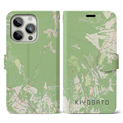 【清里（山梨県）】地図柄iPhoneケース（手帳タイプ）ナチュラル・iPhone 15 Pro 用