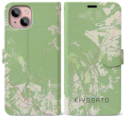 【清里（山梨県）】地図柄iPhoneケース（手帳タイプ）ナチュラル・iPhone 15 Plus 用