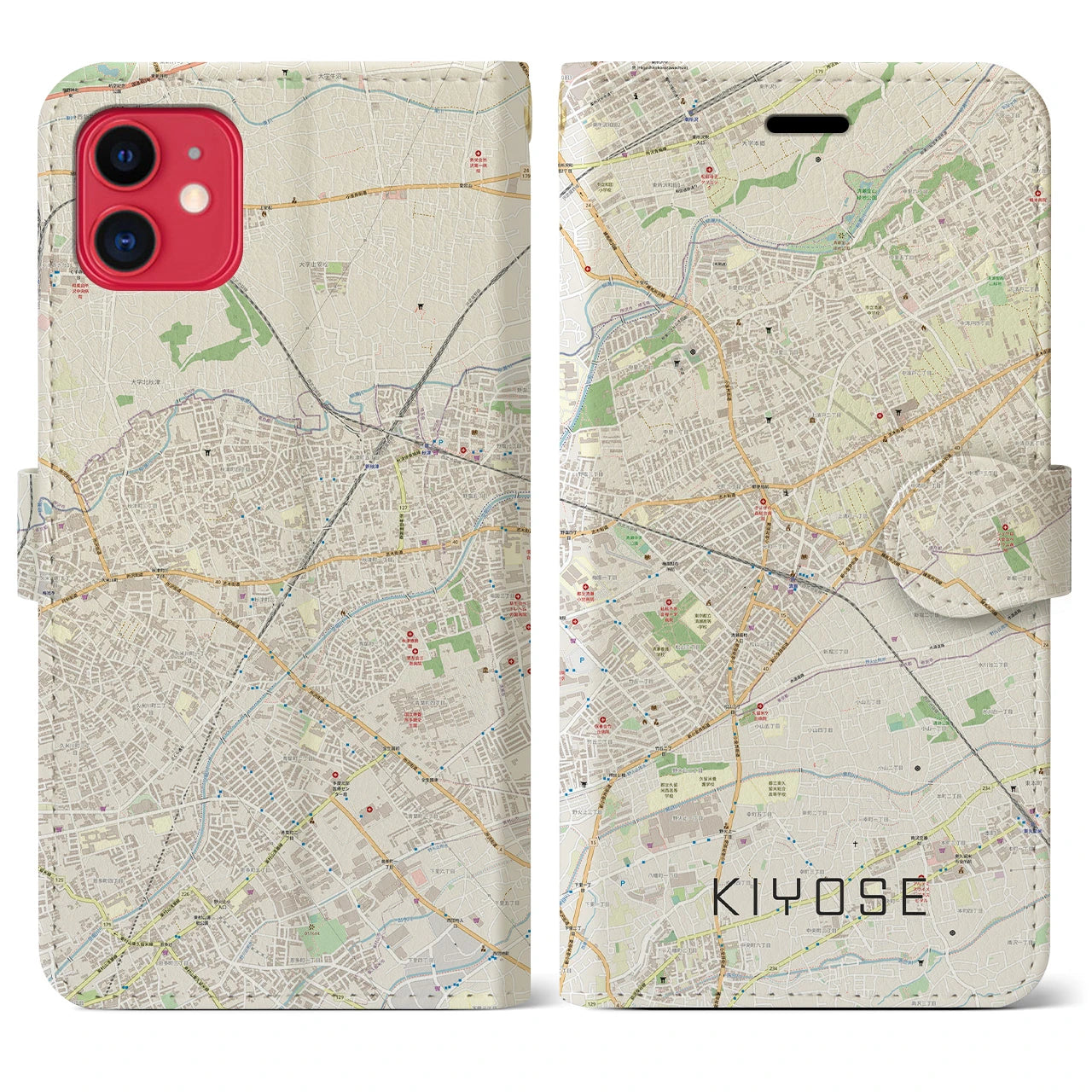 【清瀬】地図柄iPhoneケース（手帳両面タイプ・ナチュラル）iPhone 11 用