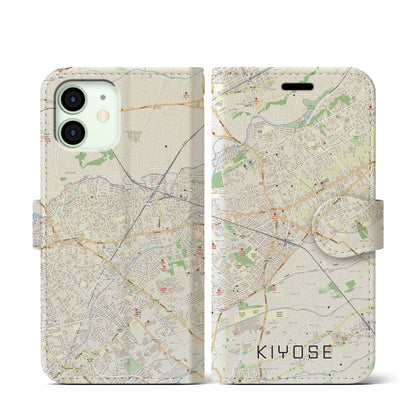 【清瀬（東京都）】地図柄iPhoneケース（手帳タイプ）ナチュラル・iPhone 12 mini 用