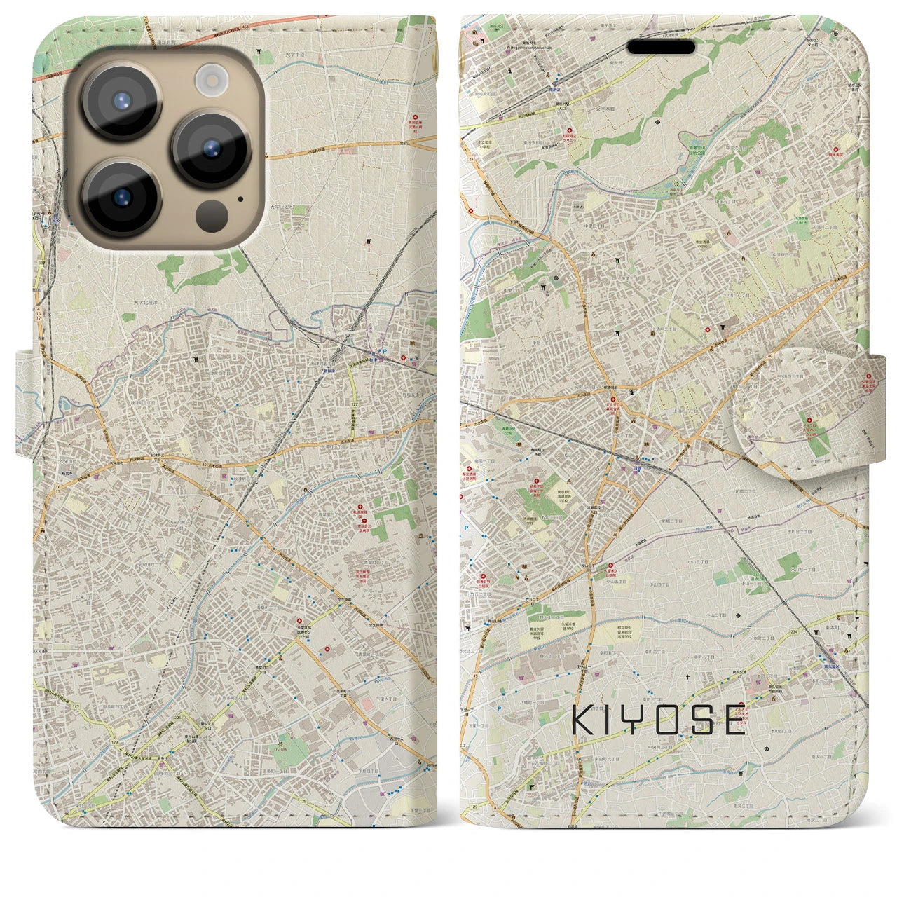 【清瀬】地図柄iPhoneケース（手帳両面タイプ・ナチュラル）iPhone 14 Pro Max 用