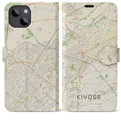 【清瀬（東京都）】地図柄iPhoneケース（手帳タイプ）ナチュラル・iPhone 14 Plus 用