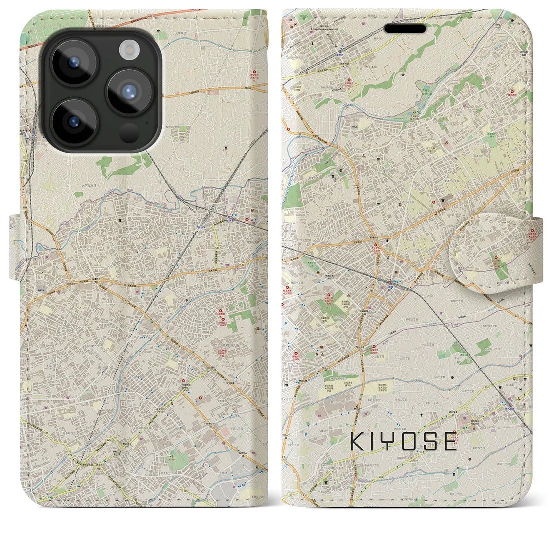 【清瀬】地図柄iPhoneケース（手帳両面タイプ・ナチュラル）iPhone 15 Pro Max 用