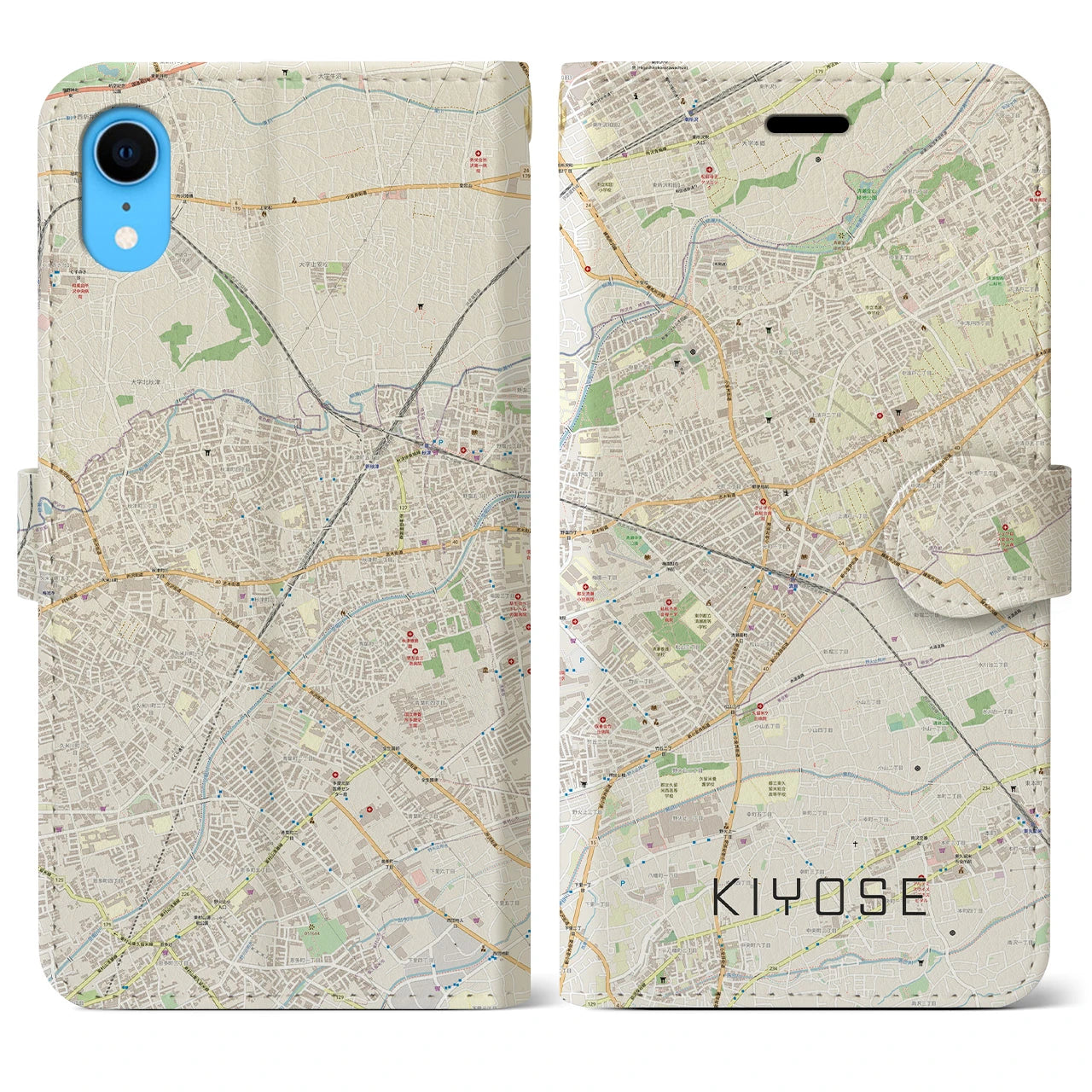 【清瀬】地図柄iPhoneケース（手帳両面タイプ・ナチュラル）iPhone XR 用