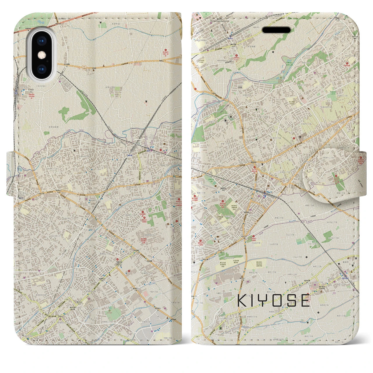 【清瀬】地図柄iPhoneケース（手帳両面タイプ・ナチュラル）iPhone XS Max 用