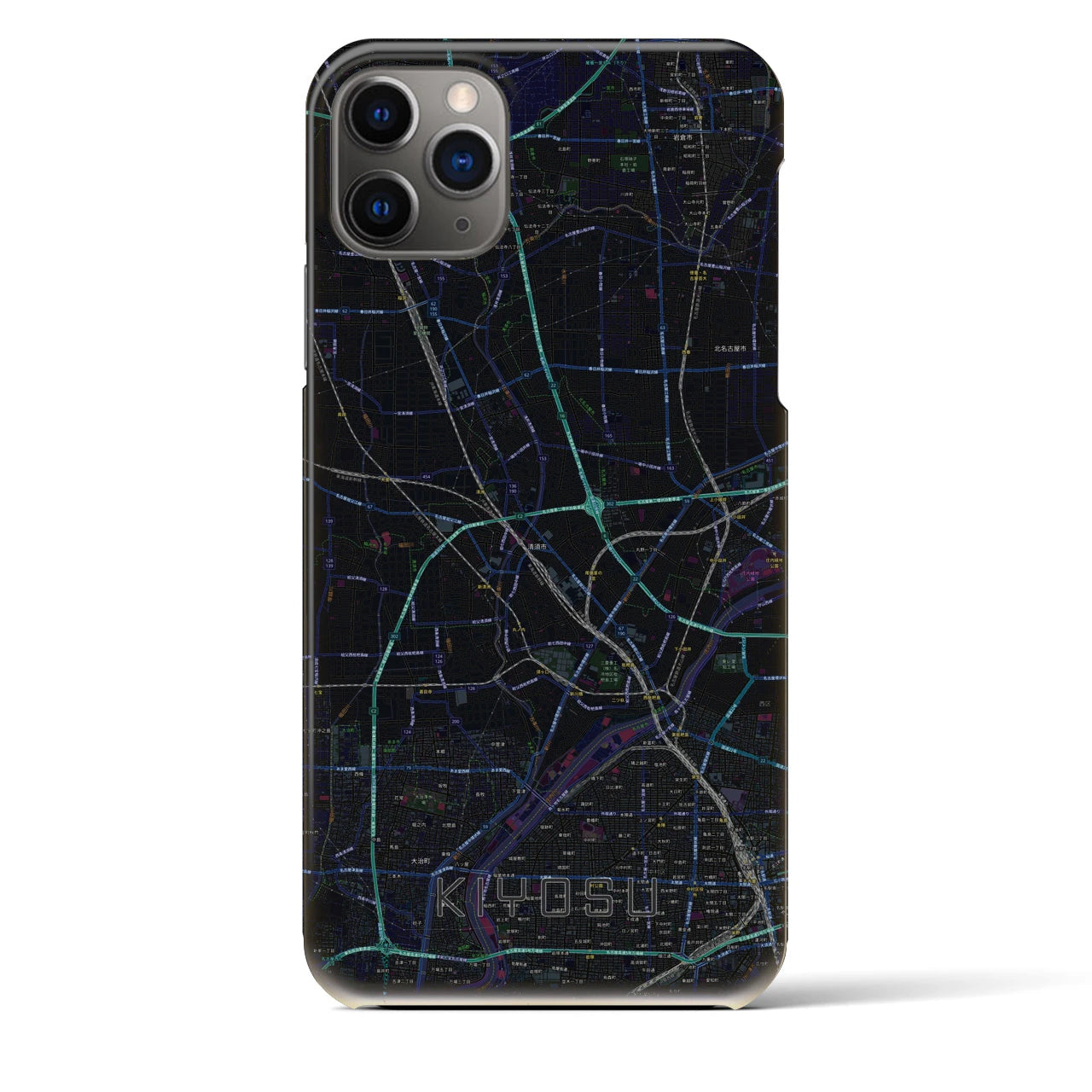 【清須】地図柄iPhoneケース（バックカバータイプ・ブラック）iPhone 11 Pro Max 用