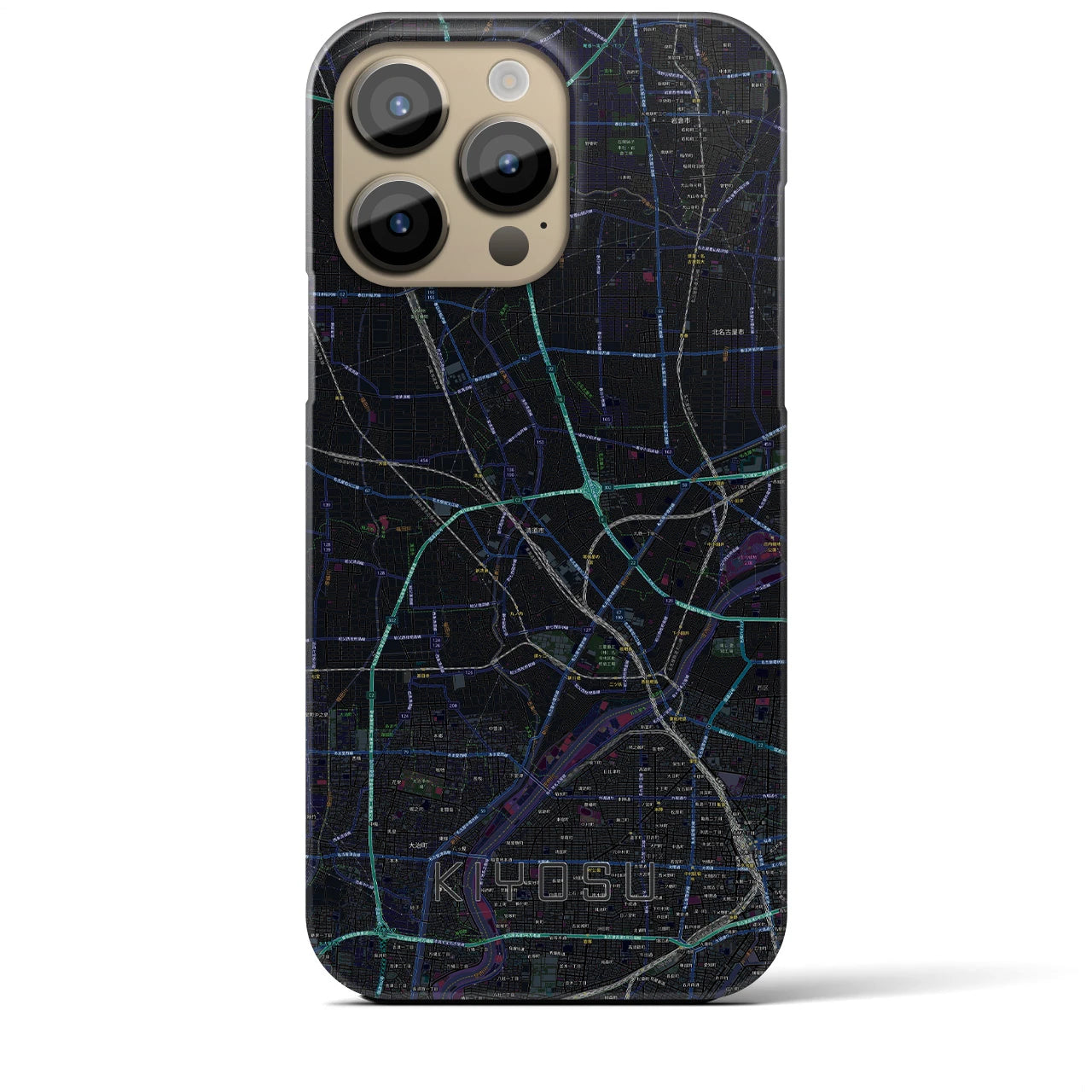 【清須】地図柄iPhoneケース（バックカバータイプ・ブラック）iPhone 14 Pro Max 用