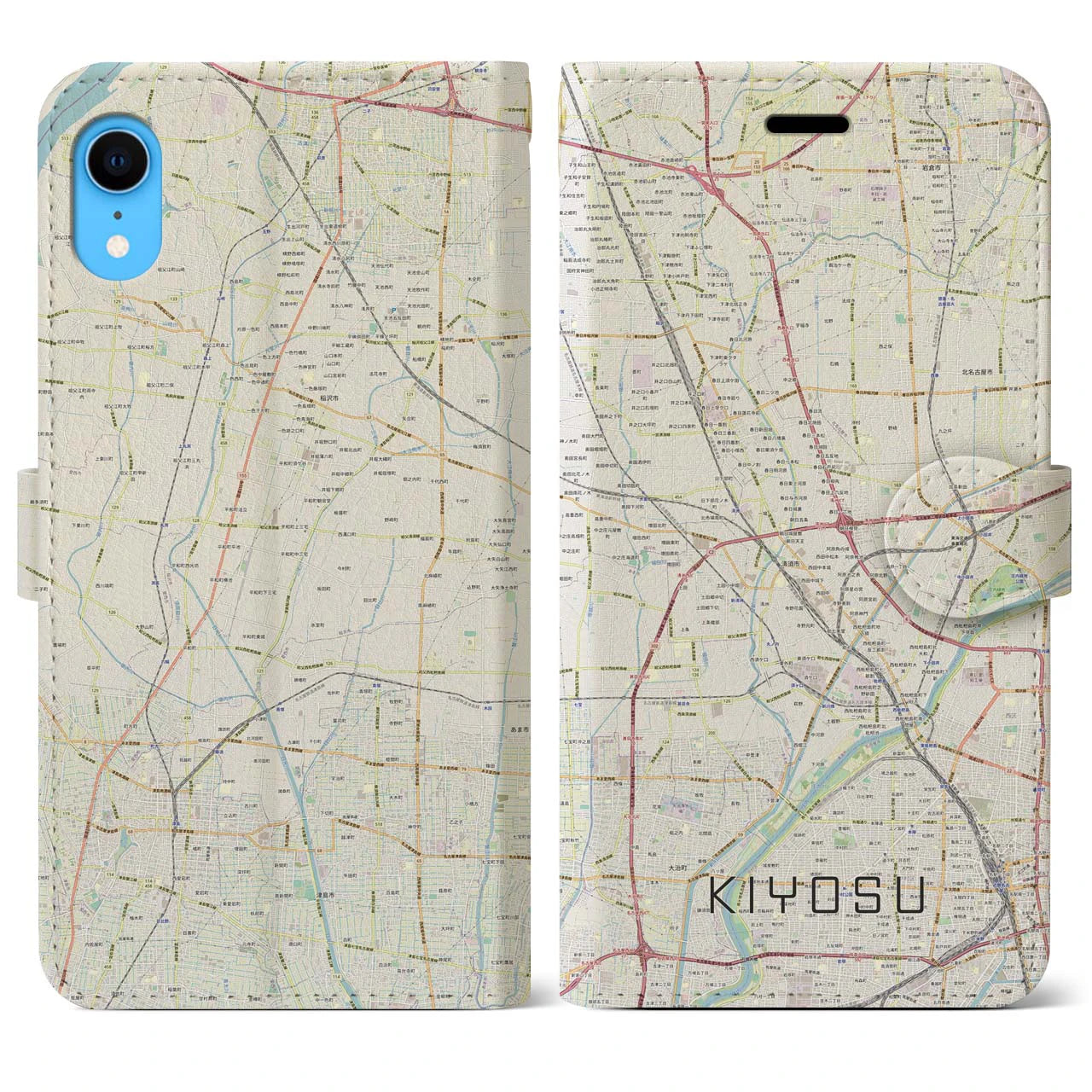 【清須】地図柄iPhoneケース（手帳両面タイプ・ナチュラル）iPhone XR 用