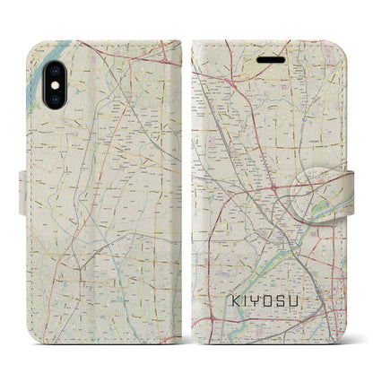 【清須（愛知県）】地図柄iPhoneケース（手帳タイプ）ナチュラル・iPhone XS / X 用