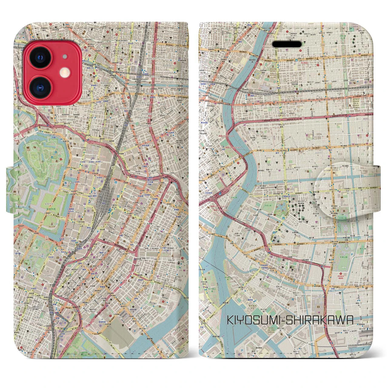 【清澄白河】地図柄iPhoneケース（手帳両面タイプ・ナチュラル）iPhone 11 用