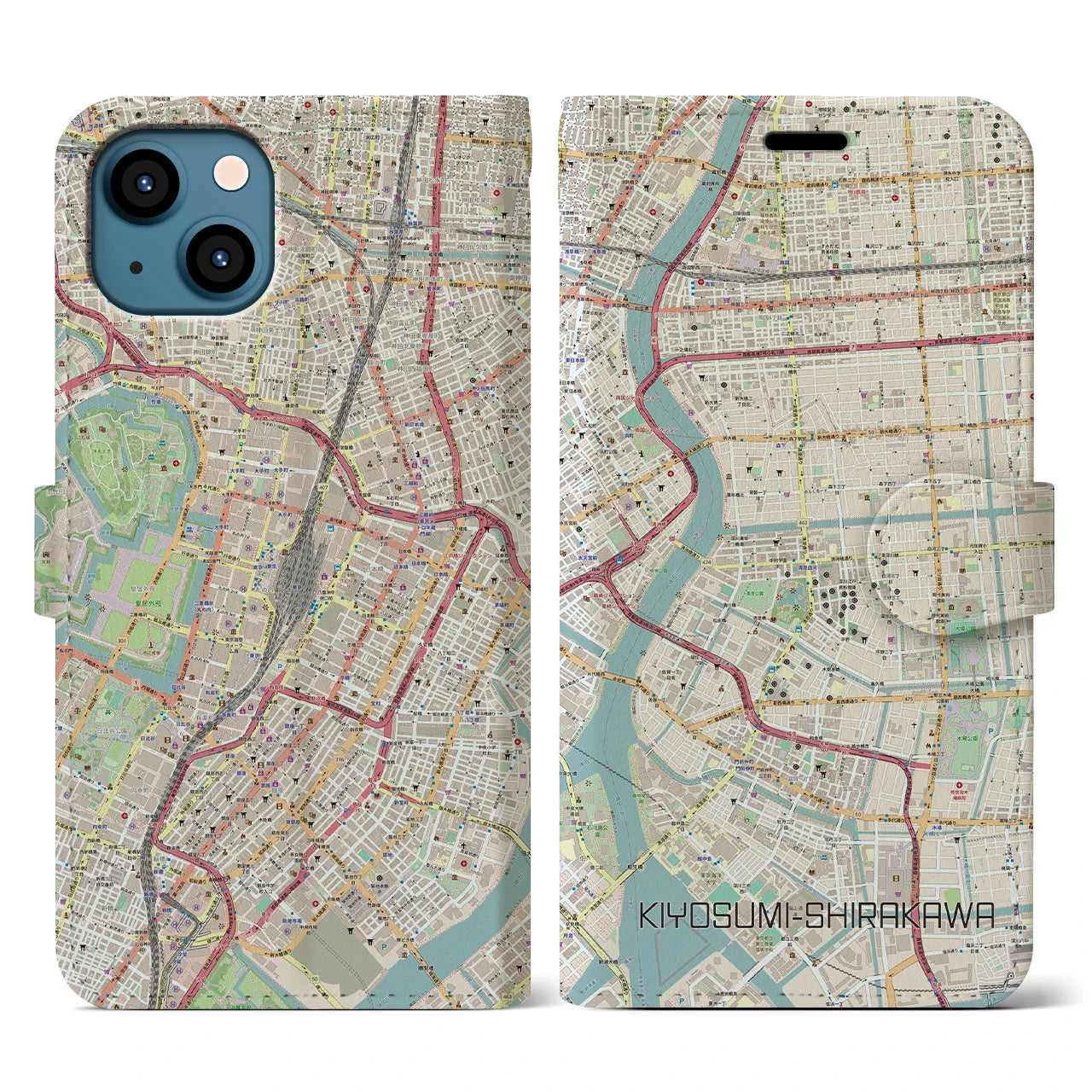 【清澄白河】地図柄iPhoneケース（手帳両面タイプ・ナチュラル）iPhone 13 用