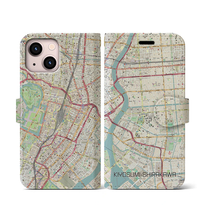 【清澄白河（東京都）】地図柄iPhoneケース（手帳タイプ）ナチュラル・iPhone 13 mini 用