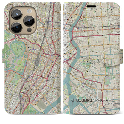 【清澄白河（東京都）】地図柄iPhoneケース（手帳タイプ）ナチュラル・iPhone 14 Pro Max 用
