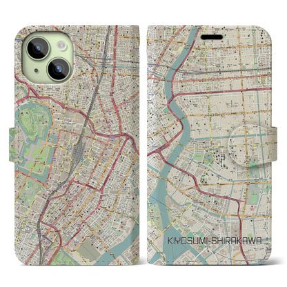 【清澄白河（東京都）】地図柄iPhoneケース（手帳タイプ）ナチュラル・iPhone 15 用