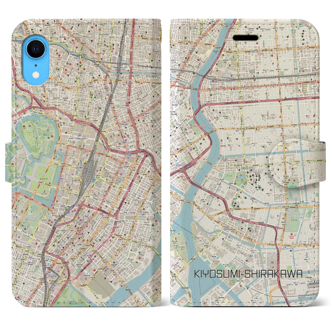 【清澄白河】地図柄iPhoneケース（手帳両面タイプ・ナチュラル）iPhone XR 用